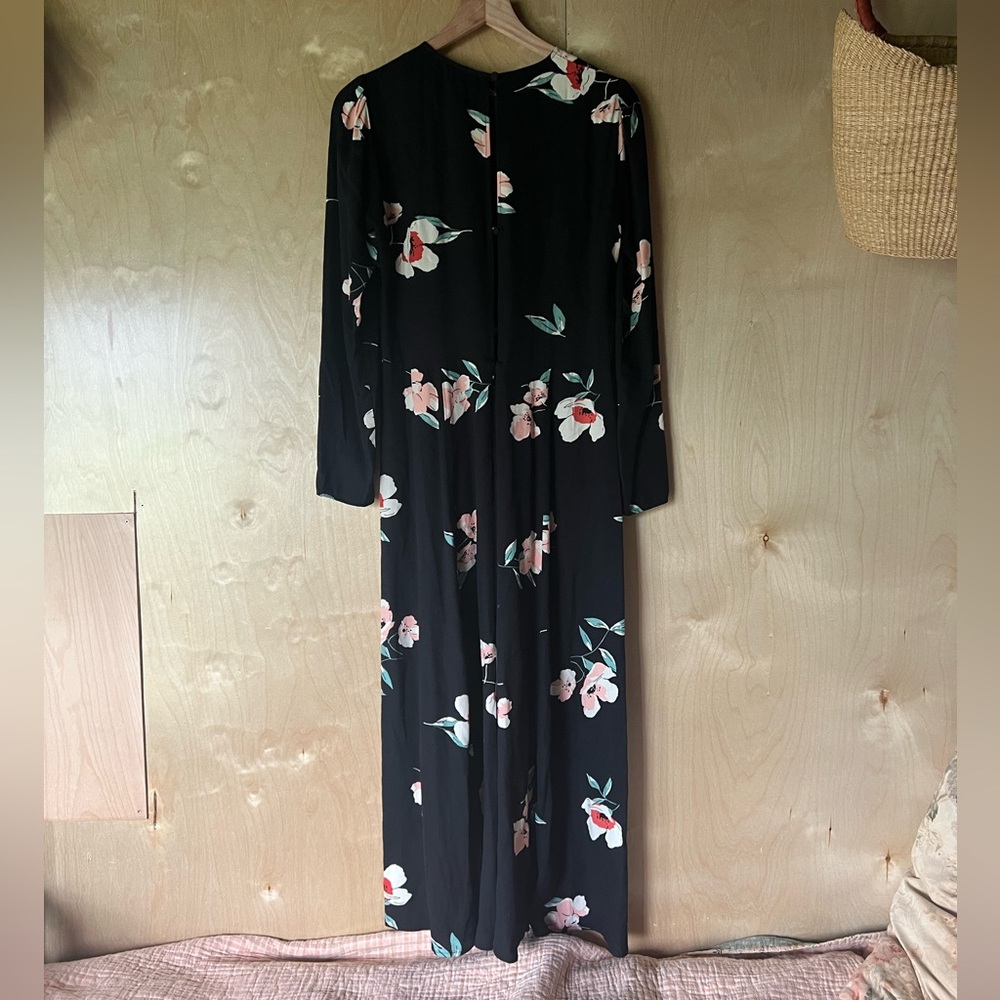 Reformation Black Floral Long Sleeve Dress